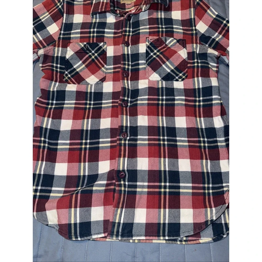 True Religion Men's Red Flannel Plaid button down pocket logo size M